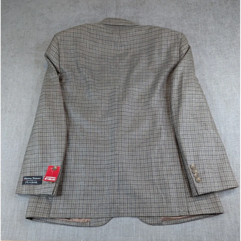 Jos A Bank Blazer Men 44 Brown Plaid Wool Silk Linen Signature Collection Jacket